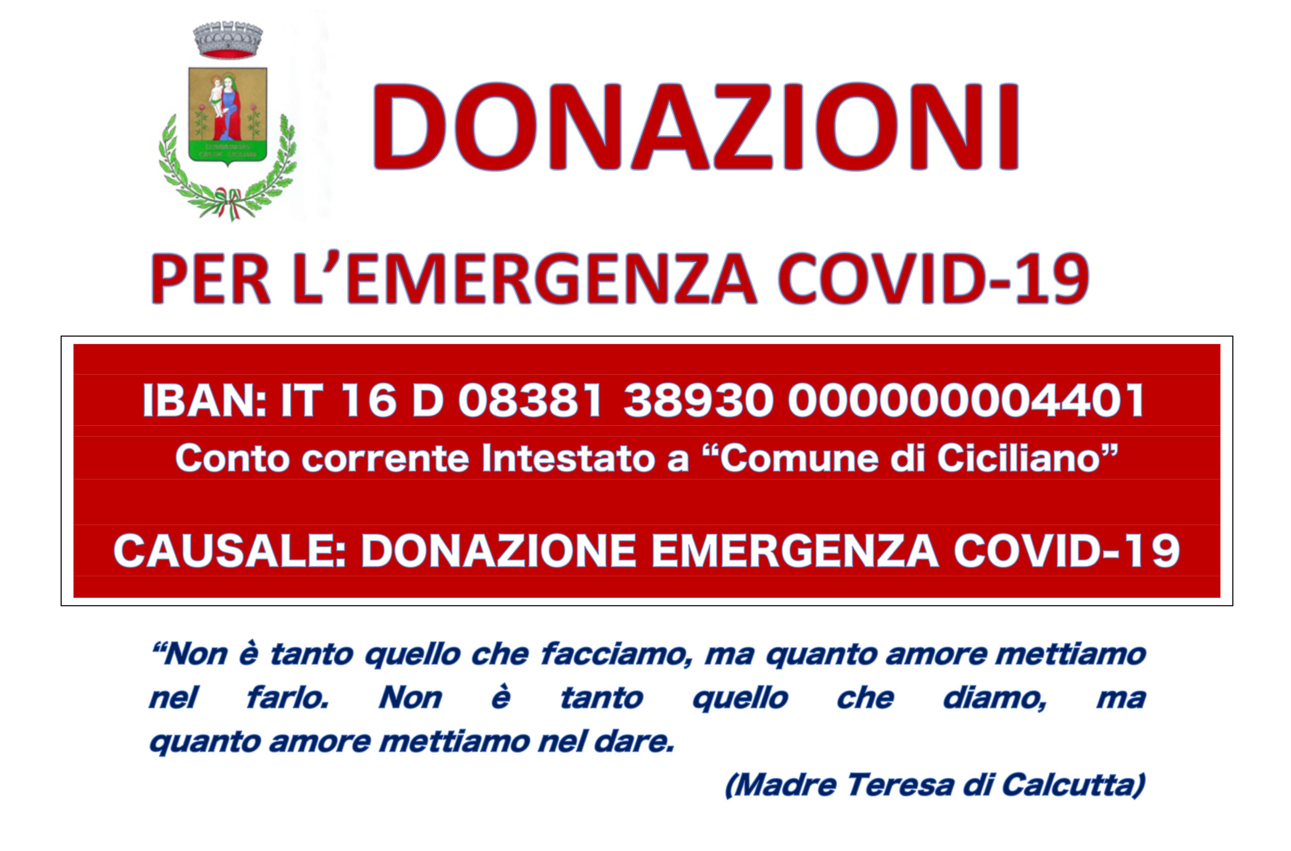 ATTIVATE LE DONAZIONI PER L'EMERGENZA COVID-19